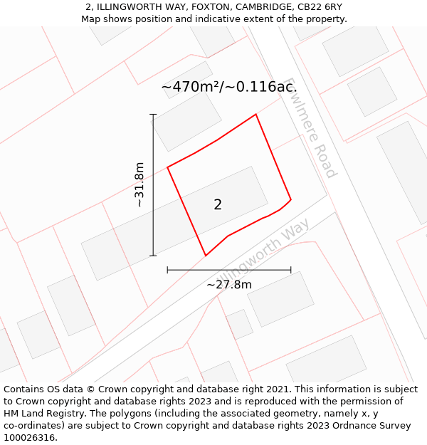 2, ILLINGWORTH WAY, FOXTON, CAMBRIDGE, CB22 6RY: Plot and title map