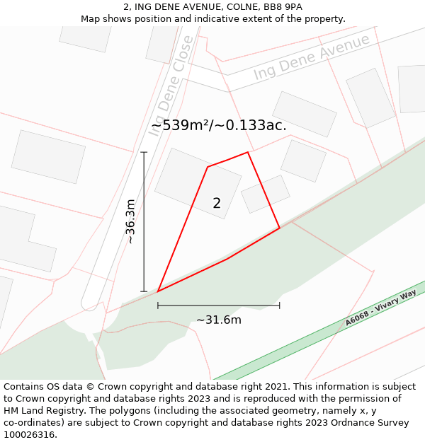 2, ING DENE AVENUE, COLNE, BB8 9PA: Plot and title map