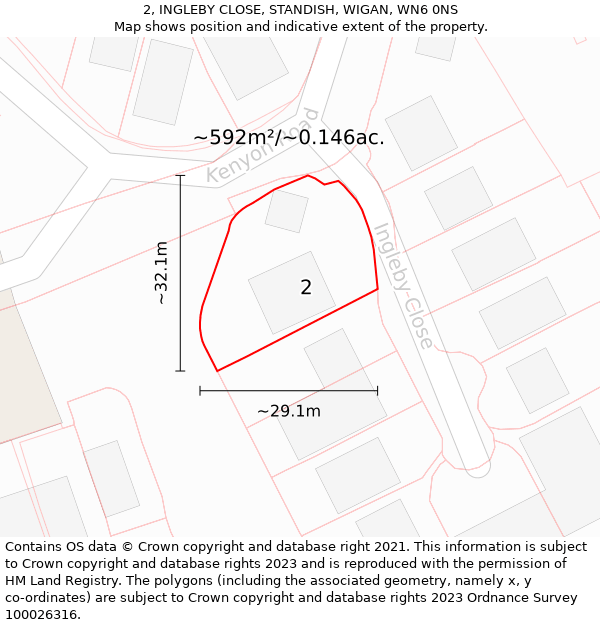 2, INGLEBY CLOSE, STANDISH, WIGAN, WN6 0NS: Plot and title map