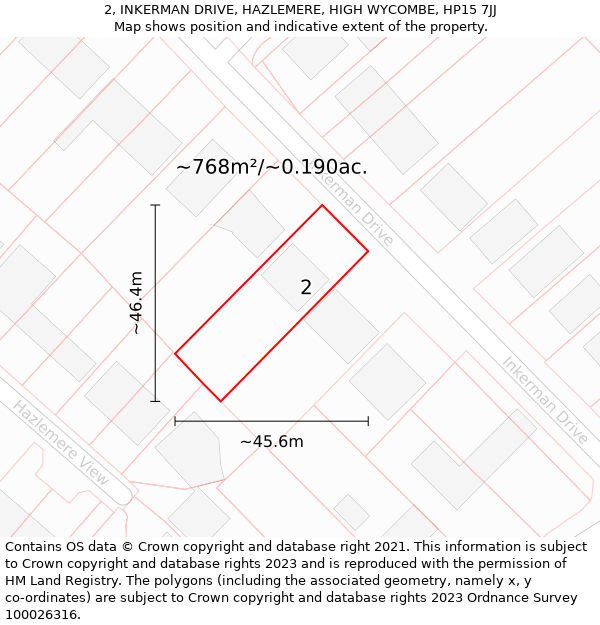 2, INKERMAN DRIVE, HAZLEMERE, HIGH WYCOMBE, HP15 7JJ: Plot and title map