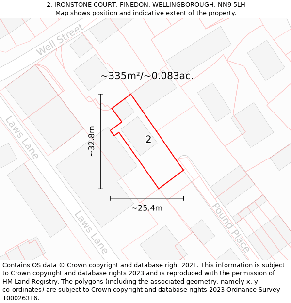 2, IRONSTONE COURT, FINEDON, WELLINGBOROUGH, NN9 5LH: Plot and title map