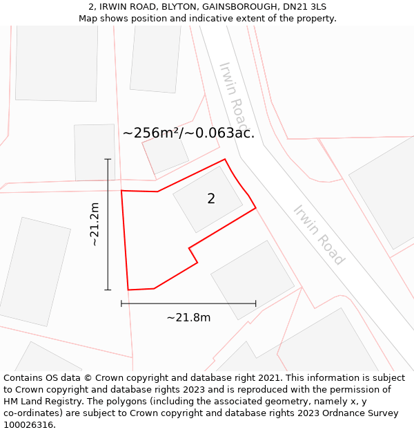 2, IRWIN ROAD, BLYTON, GAINSBOROUGH, DN21 3LS: Plot and title map