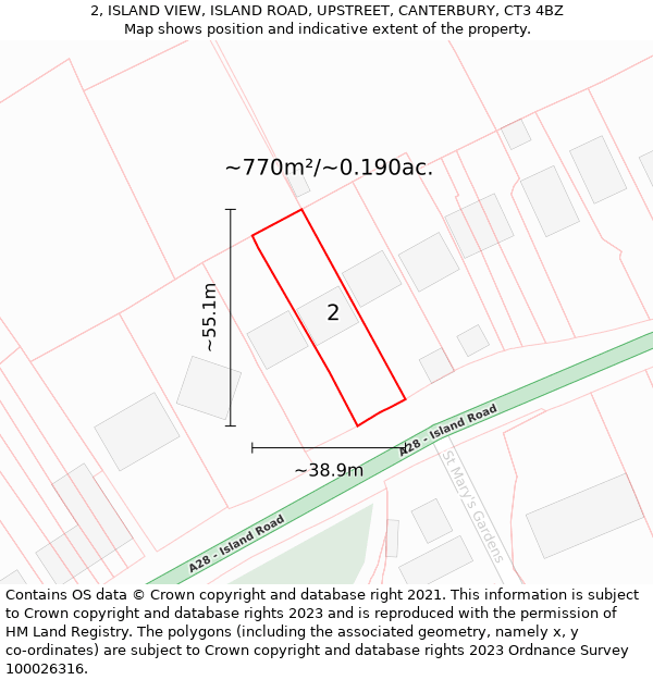 2, ISLAND VIEW, ISLAND ROAD, UPSTREET, CANTERBURY, CT3 4BZ: Plot and title map