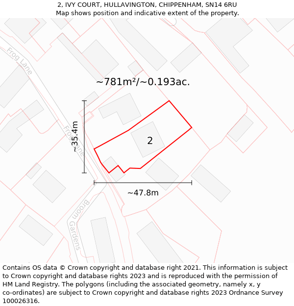 2, IVY COURT, HULLAVINGTON, CHIPPENHAM, SN14 6RU: Plot and title map