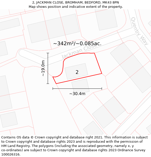 2, JACKMAN CLOSE, BROMHAM, BEDFORD, MK43 8PN: Plot and title map