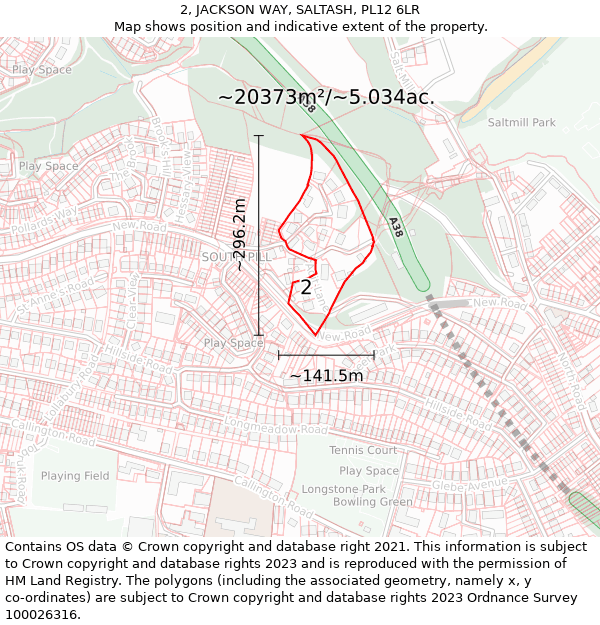 2, JACKSON WAY, SALTASH, PL12 6LR: Plot and title map