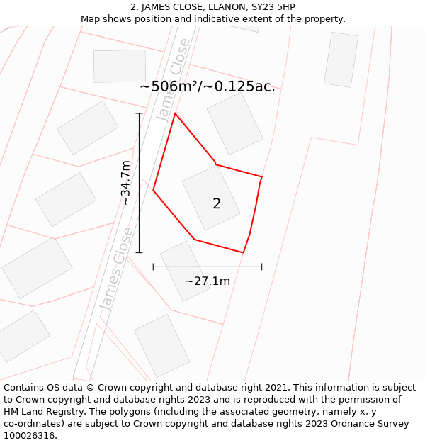 2, JAMES CLOSE, LLANON, SY23 5HP: Plot and title map