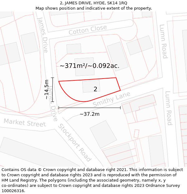 2, JAMES DRIVE, HYDE, SK14 1RQ: Plot and title map