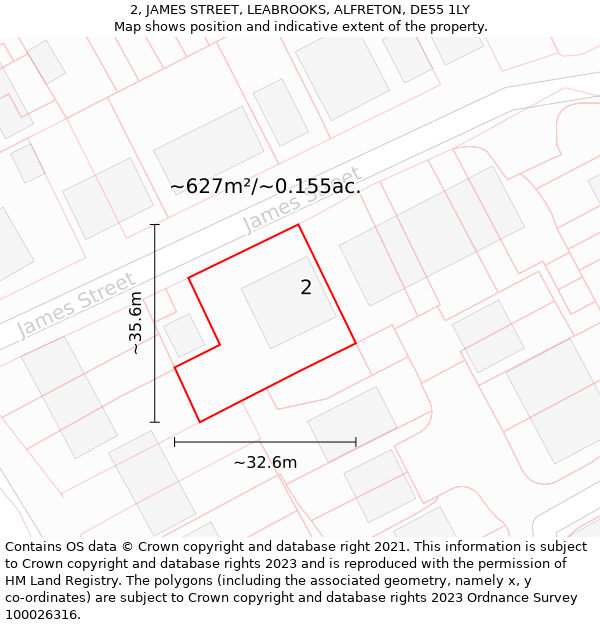 2, JAMES STREET, LEABROOKS, ALFRETON, DE55 1LY: Plot and title map