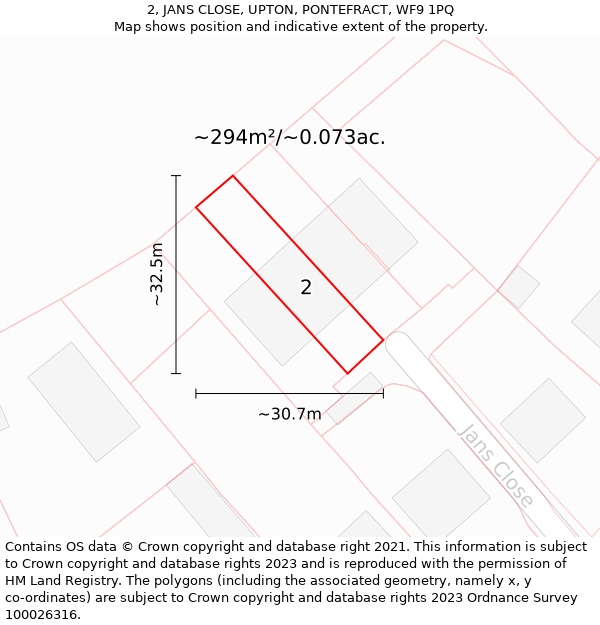 2, JANS CLOSE, UPTON, PONTEFRACT, WF9 1PQ: Plot and title map