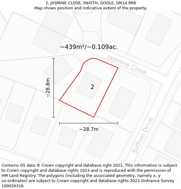 2, JASMINE CLOSE, SNAITH, GOOLE, DN14 9RB: Plot and title map