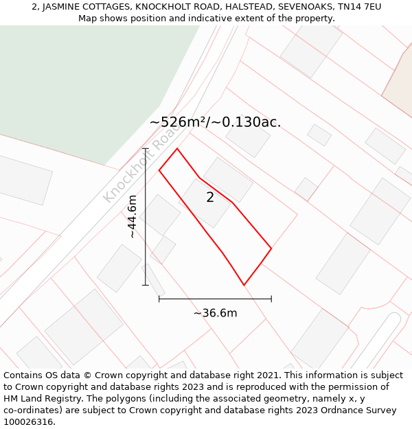 2, JASMINE COTTAGES, KNOCKHOLT ROAD, HALSTEAD, SEVENOAKS, TN14 7EU: Plot and title map