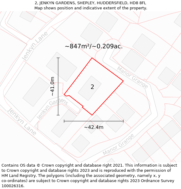 2, JENKYN GARDENS, SHEPLEY, HUDDERSFIELD, HD8 8FL: Plot and title map