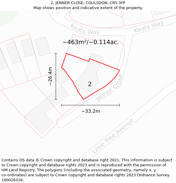 2, JENNER CLOSE, COULSDON, CR5 3FP: Plot and title map