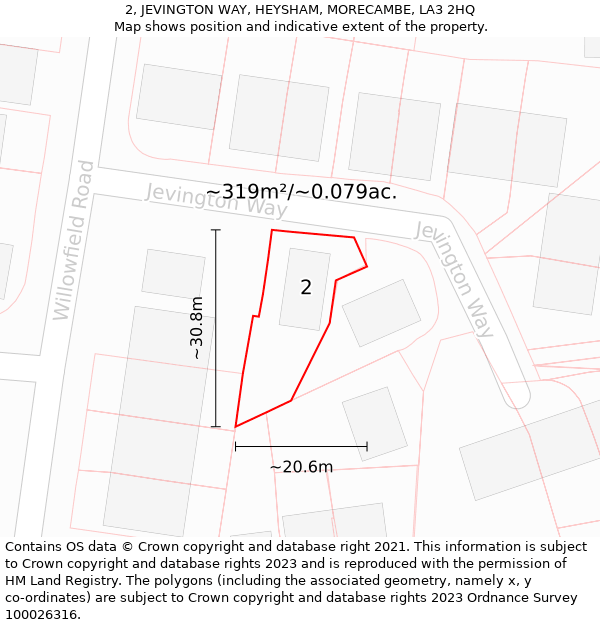 2, JEVINGTON WAY, HEYSHAM, MORECAMBE, LA3 2HQ: Plot and title map