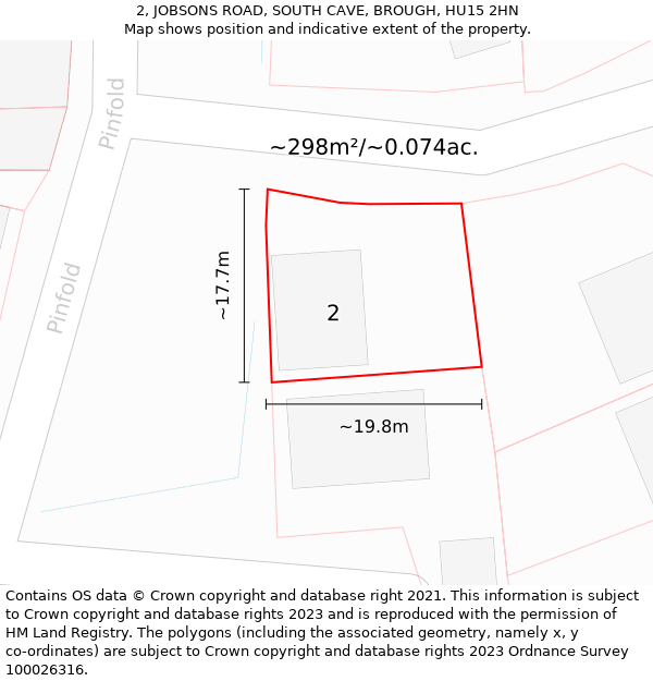 2, JOBSONS ROAD, SOUTH CAVE, BROUGH, HU15 2HN: Plot and title map