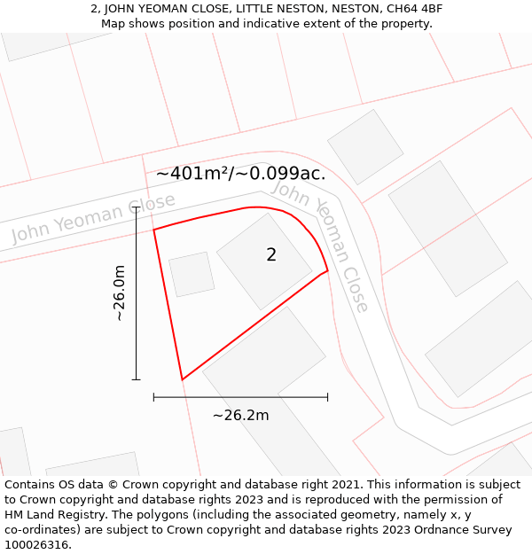 2, JOHN YEOMAN CLOSE, LITTLE NESTON, NESTON, CH64 4BF: Plot and title map