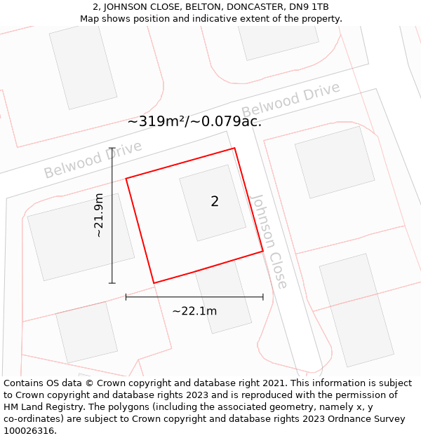 2, JOHNSON CLOSE, BELTON, DONCASTER, DN9 1TB: Plot and title map