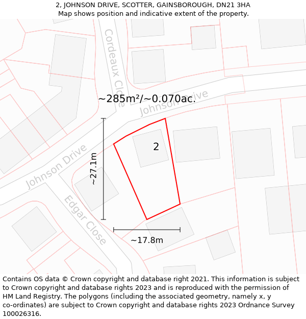 2, JOHNSON DRIVE, SCOTTER, GAINSBOROUGH, DN21 3HA: Plot and title map