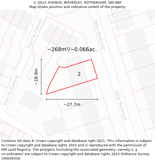 2, JOLLY AVENUE, WAVERLEY, ROTHERHAM, S60 8BF: Plot and title map