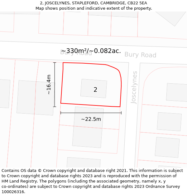2, JOSCELYNES, STAPLEFORD, CAMBRIDGE, CB22 5EA: Plot and title map