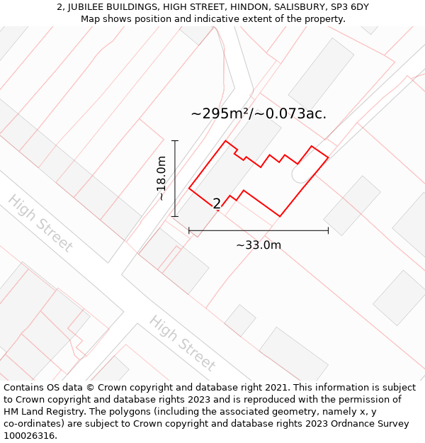 2, JUBILEE BUILDINGS, HIGH STREET, HINDON, SALISBURY, SP3 6DY: Plot and title map