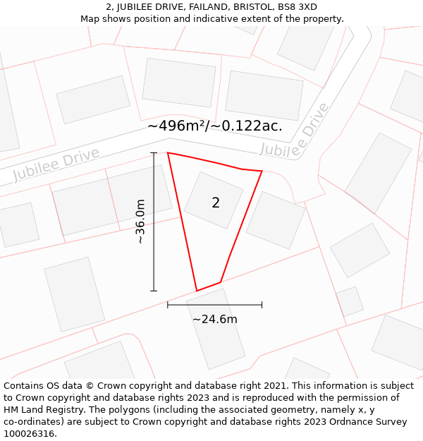 2, JUBILEE DRIVE, FAILAND, BRISTOL, BS8 3XD: Plot and title map