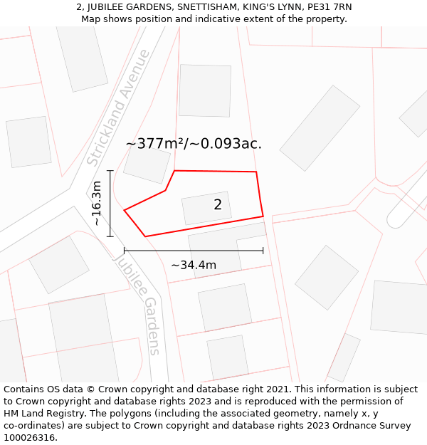 2, JUBILEE GARDENS, SNETTISHAM, KING'S LYNN, PE31 7RN: Plot and title map