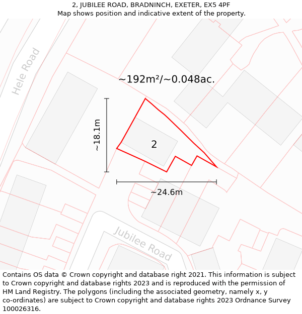 2, JUBILEE ROAD, BRADNINCH, EXETER, EX5 4PF: Plot and title map