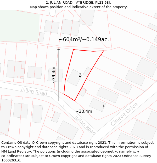 2, JULIAN ROAD, IVYBRIDGE, PL21 9BU: Plot and title map