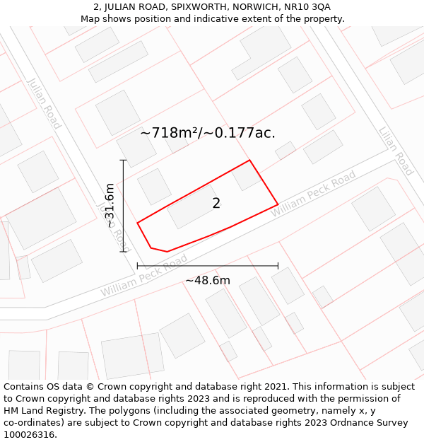 2, JULIAN ROAD, SPIXWORTH, NORWICH, NR10 3QA: Plot and title map