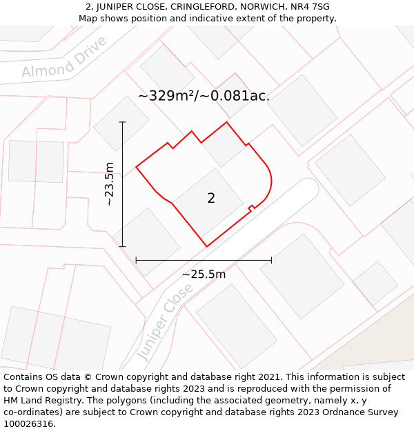 2, JUNIPER CLOSE, CRINGLEFORD, NORWICH, NR4 7SG: Plot and title map