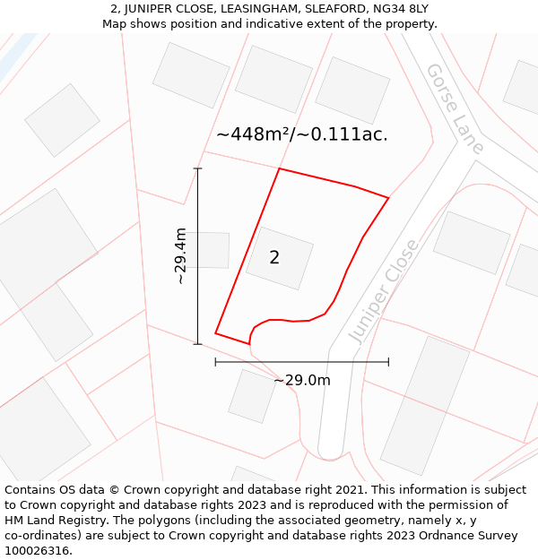 2, JUNIPER CLOSE, LEASINGHAM, SLEAFORD, NG34 8LY: Plot and title map