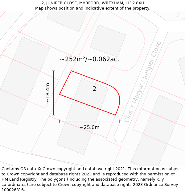 2, JUNIPER CLOSE, MARFORD, WREXHAM, LL12 8XH: Plot and title map