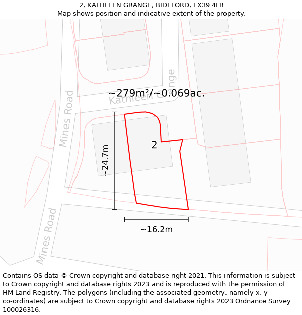 2, KATHLEEN GRANGE, BIDEFORD, EX39 4FB: Plot and title map