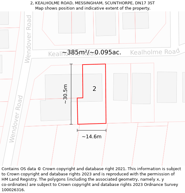 2, KEALHOLME ROAD, MESSINGHAM, SCUNTHORPE, DN17 3ST: Plot and title map