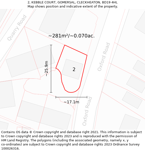 2, KEBBLE COURT, GOMERSAL, CLECKHEATON, BD19 4HL: Plot and title map