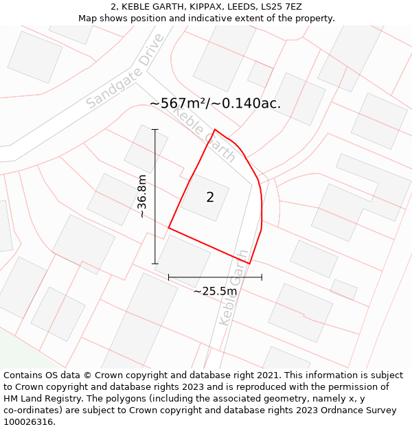 2, KEBLE GARTH, KIPPAX, LEEDS, LS25 7EZ: Plot and title map