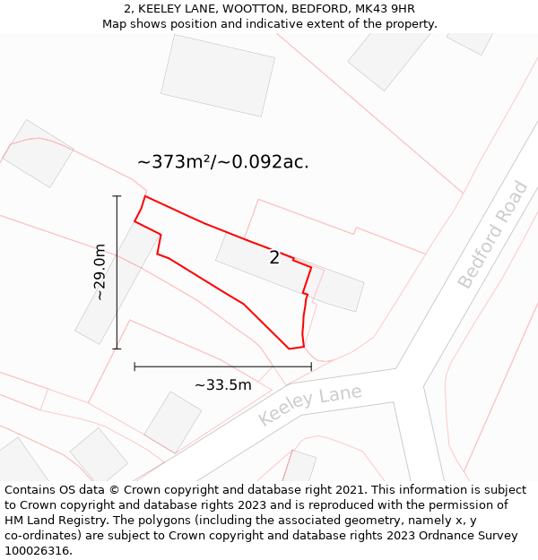 2, KEELEY LANE, WOOTTON, BEDFORD, MK43 9HR: Plot and title map