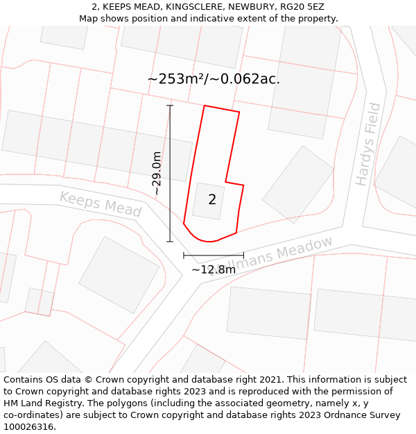 2, KEEPS MEAD, KINGSCLERE, NEWBURY, RG20 5EZ: Plot and title map