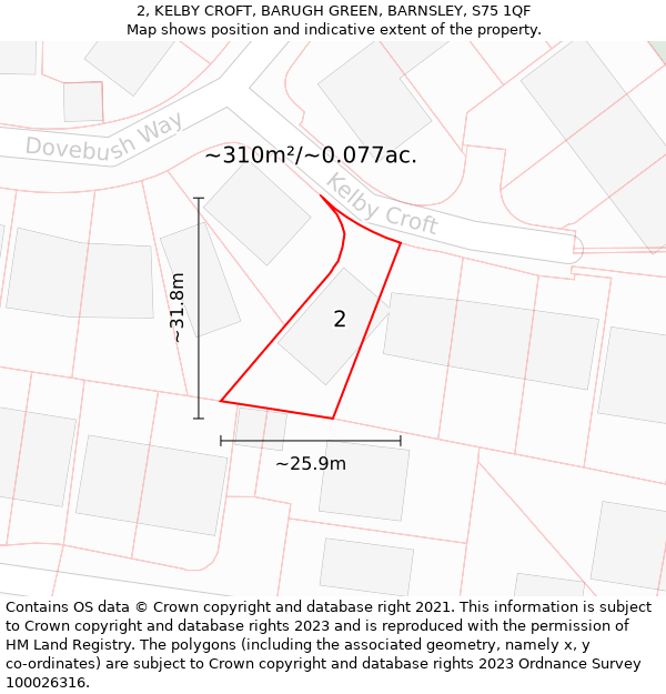 2, KELBY CROFT, BARUGH GREEN, BARNSLEY, S75 1QF: Plot and title map