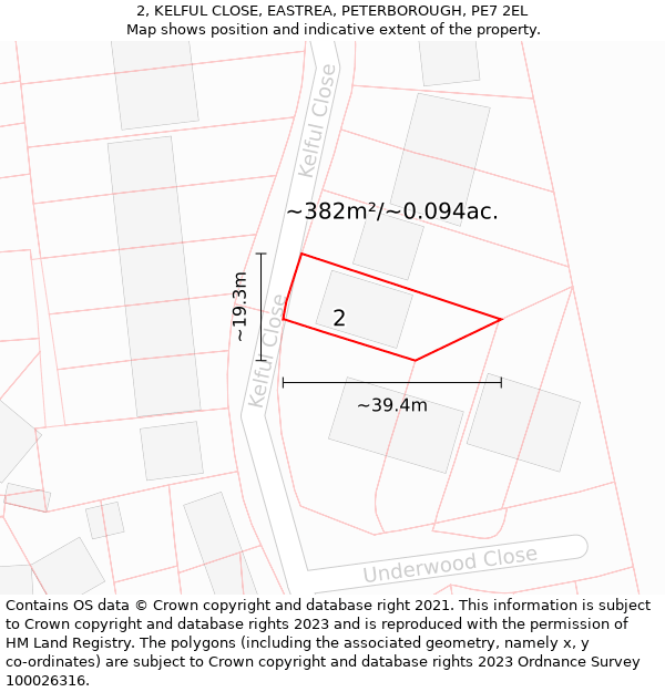 2, KELFUL CLOSE, EASTREA, PETERBOROUGH, PE7 2EL: Plot and title map