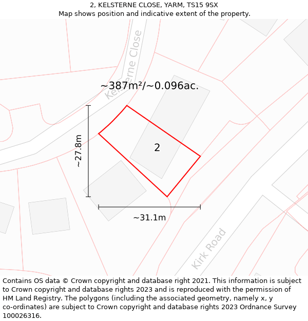 2, KELSTERNE CLOSE, YARM, TS15 9SX: Plot and title map