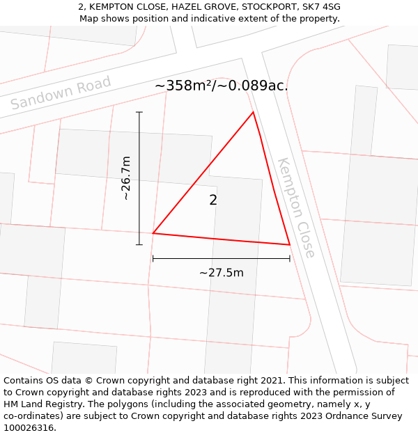 2, KEMPTON CLOSE, HAZEL GROVE, STOCKPORT, SK7 4SG: Plot and title map