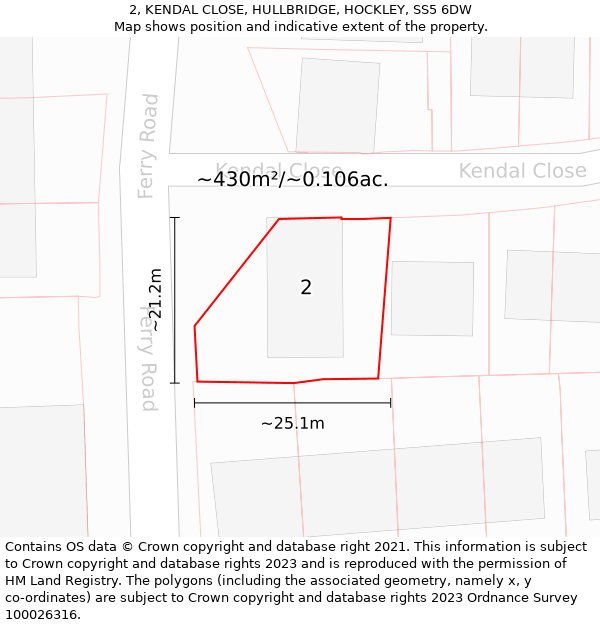 2, KENDAL CLOSE, HULLBRIDGE, HOCKLEY, SS5 6DW: Plot and title map