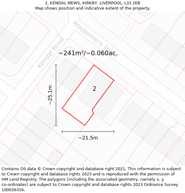 2, KENDAL MEWS, KIRKBY, LIVERPOOL, L33 2EB: Plot and title map