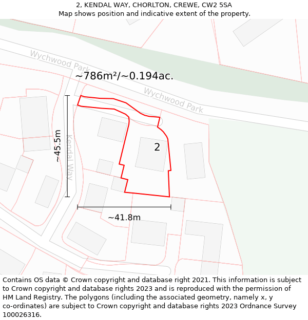 2, KENDAL WAY, CHORLTON, CREWE, CW2 5SA: Plot and title map