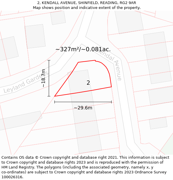 2, KENDALL AVENUE, SHINFIELD, READING, RG2 9AR: Plot and title map