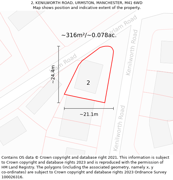 2, KENILWORTH ROAD, URMSTON, MANCHESTER, M41 6WD: Plot and title map