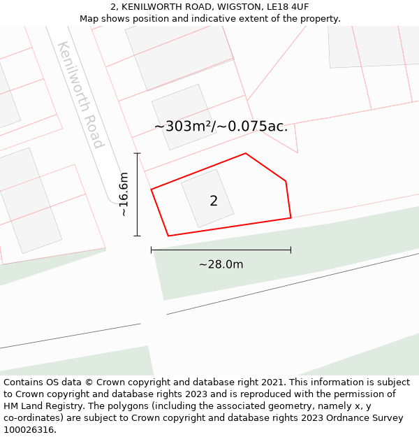 2, KENILWORTH ROAD, WIGSTON, LE18 4UF: Plot and title map